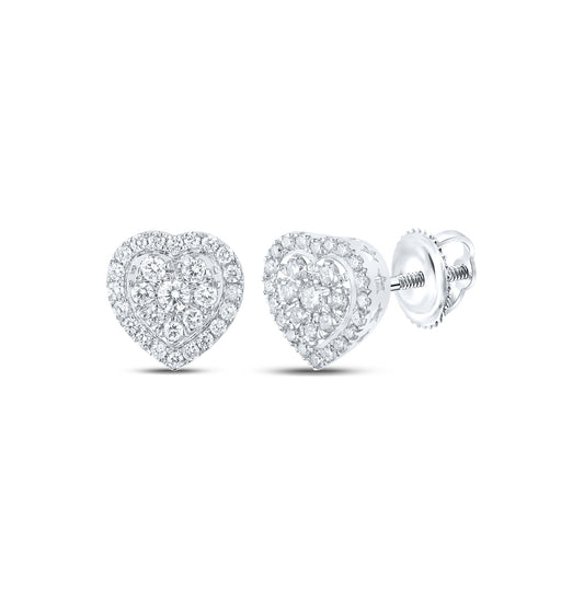 10K White Gold Womens Round Diamond Heart Earrings 1-1/2 Cttw