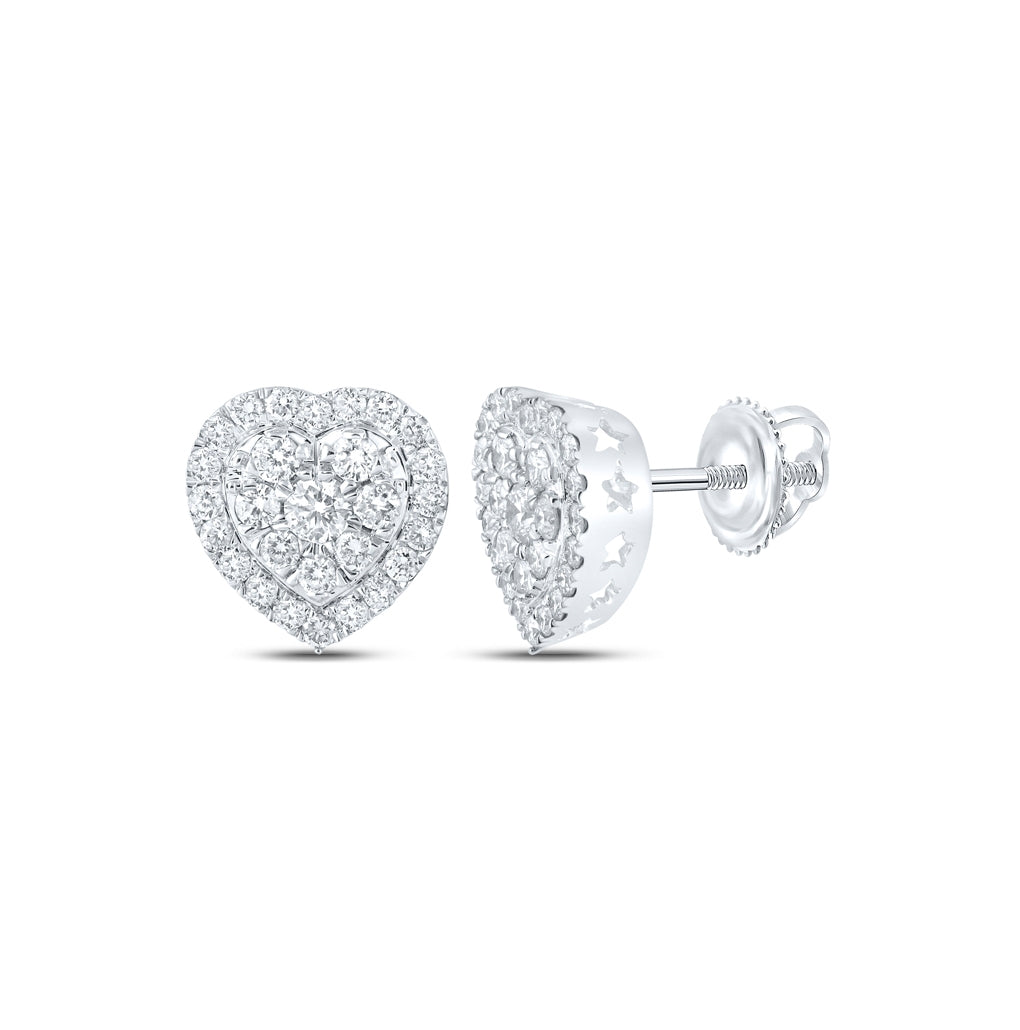 10K White Gold Womens Round Diamond Heart Earrings 2 Cttw