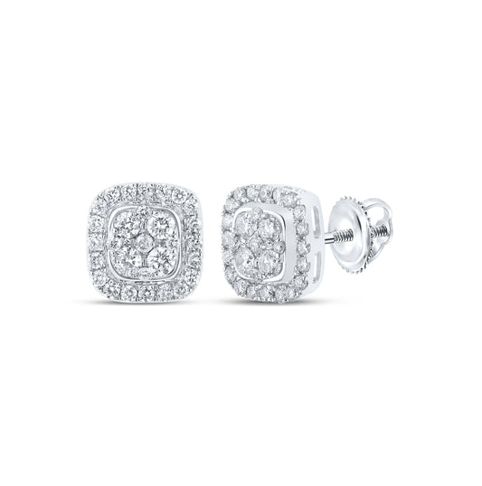 10K White Gold Womens Round Diamond Square Earrings 1/3ctw