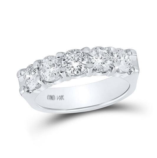 14K White Gold Womens Round Diamond Wedding Machine-set 5-Stone Band 2 Cttw, Womens Size: 5-10