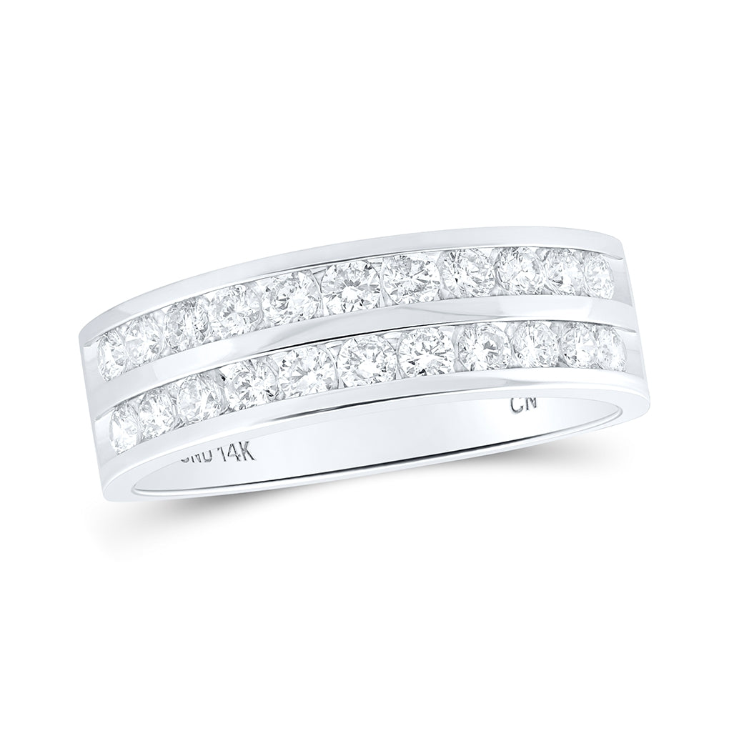 14K White Gold Mens Round Diamond Wedding Double Row Band Ring 1 Cttw, Mens Size: 7-13