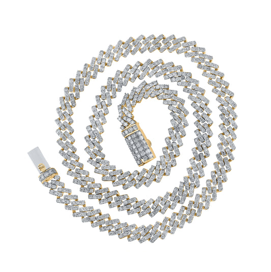 10kt Yellow Gold 19 1/2ctw Diamond Nk (8.40mm) Straight Cuban Mens Chain (22 Inch)
