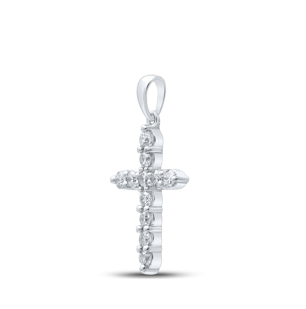 10K White Gold Womens Round Diamond Cross Pendant 1/2ctw