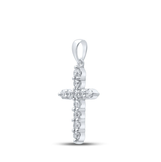 10K White Gold Womens Round Diamond Cross Pendant 1/2ctw