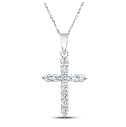 10K White Gold Womens Round Diamond Cross Pendant 1/4 Cttw, Length: 0.91 In, Width: 0.46 In