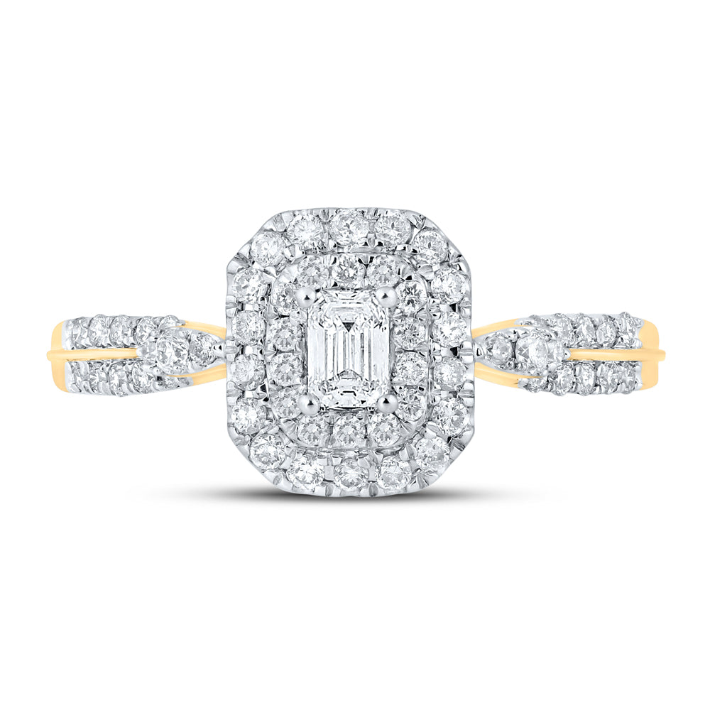 14K Yellow Gold Womens Emerald Diamond Halo Ring 1/2 Cttw, Womens Size: 5-10