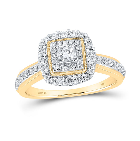14K Yellow Gold Princess Diamond Halo Bridal Wedding Engagement Ring 5/8 Cttw, Womens Size: 5-10