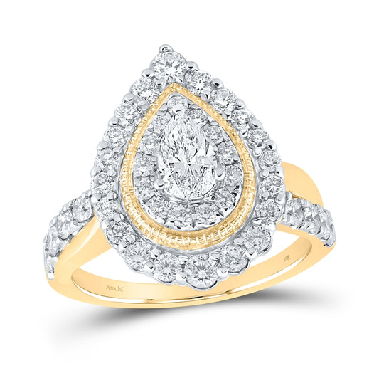 14K Yellow Gold Pear Diamond Halo Bridal Wedding Engagement Ring 1-1/2 Cttw, Womens Size: 5-10