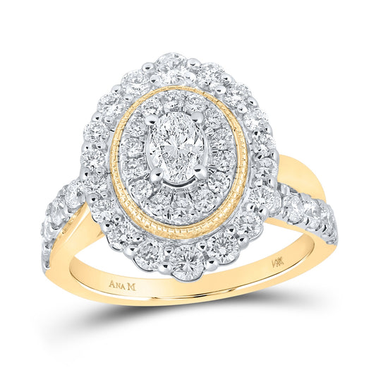 14K Yellow Gold Oval Diamond Halo Bridal Wedding Engagement Ring 1-1/2 Cttw, Womens Size: 5-10