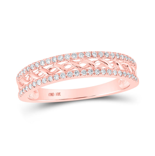 10K Rose Gold Womens Round Diamond Band Ring 1/5ctw, Womens Size: 5-10
