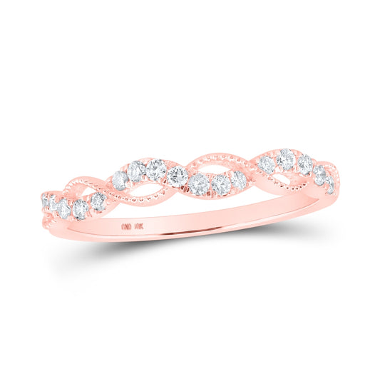 10K Rose Gold Womens Round Diamond Twist Stackable Band Ring 1/5 Cttw, Womens Size: 5-10