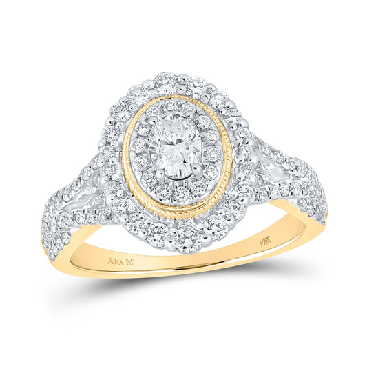 14K Yellow Gold Oval Diamond Halo Bridal Wedding Engagement Ring 1 Cttw, Womens Size: 5-10