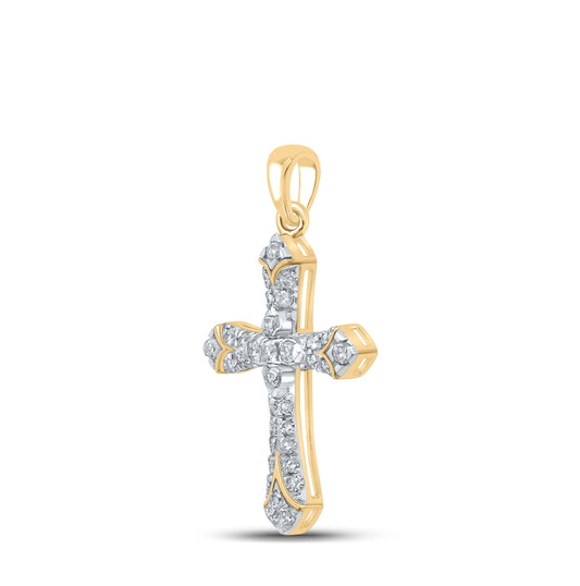 10K Yellow Gold Womens Round Diamond Cross Pendant 1/3 Cttw, Length: 1 In, Width: 0.61 In