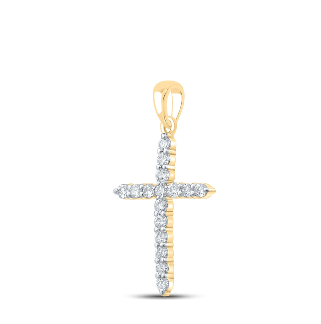 10K Yellow Gold Women's Round Diamond Cross Pendant 1/2ctw