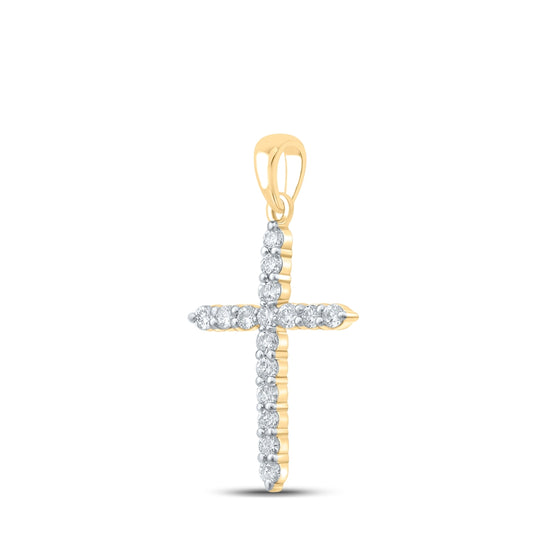 10K Yellow Gold Women's Round Diamond Cross Pendant 1/2ctw
