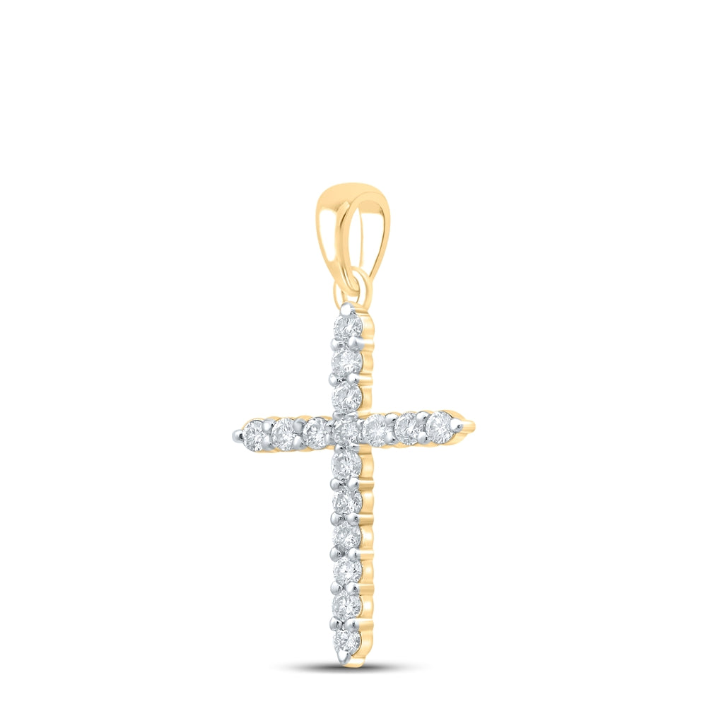 10K Yellow Gold Womens Round Diamond Cross Pendant 1/4ctw, Length: 0.96 Inch Width: 0.53 Inch