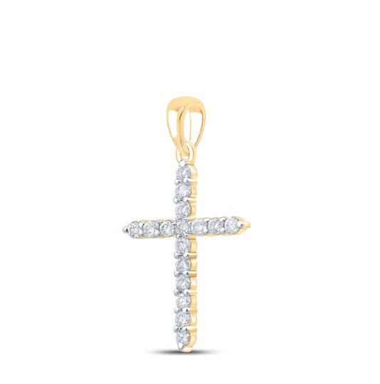 10K Yellow Gold Womens Round Diamond Cross Pendant 1/4ctw, Length: 0.96 Inch Width: 0.53 Inch
