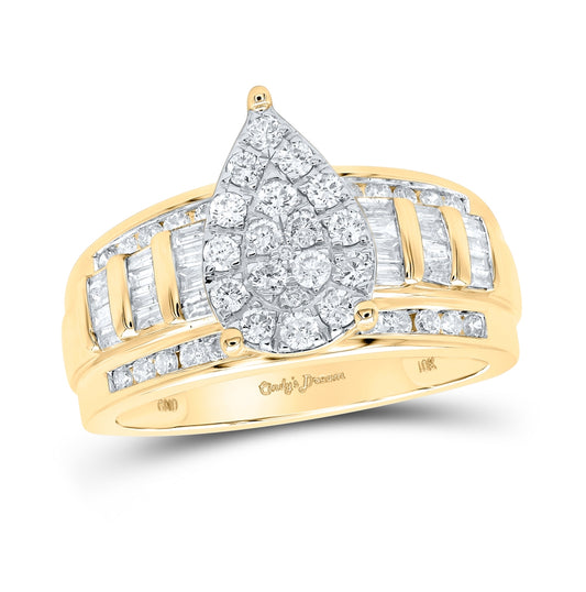 10K Yellow Gold Round Diamond Cluster Bridal Wedding Engagement Ring 1ctw, Womens Size: 5-10