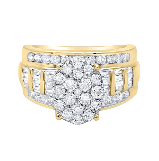 10K Yellow Gold Round Diamond Oval Bridal Wedding Engagement Ring 1-1/2 Cttw, Womens Size: 5-10