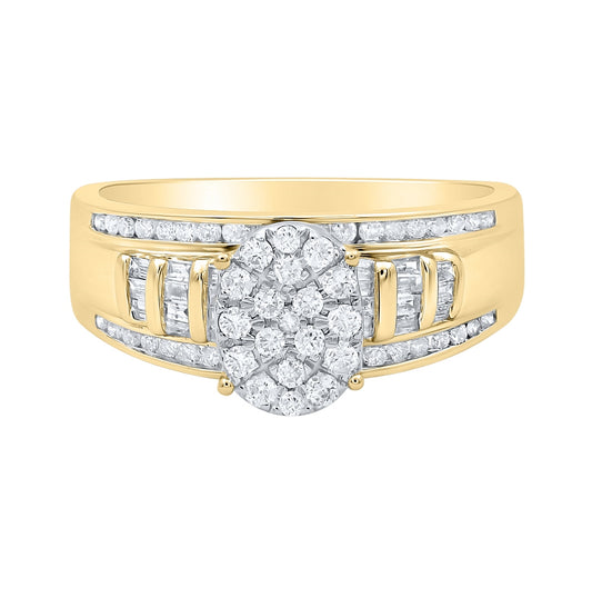 10K Yellow Gold Round Diamond Oval Bridal Wedding Engagement Ring 1/2 Cttw, Womens Size: 5-10