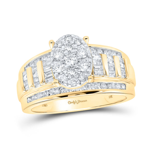 10K Yellow Gold Round Diamond Oval Cluster Bridal Wedding Engagement Ring 1 Cttw, Womens Size: 5-10