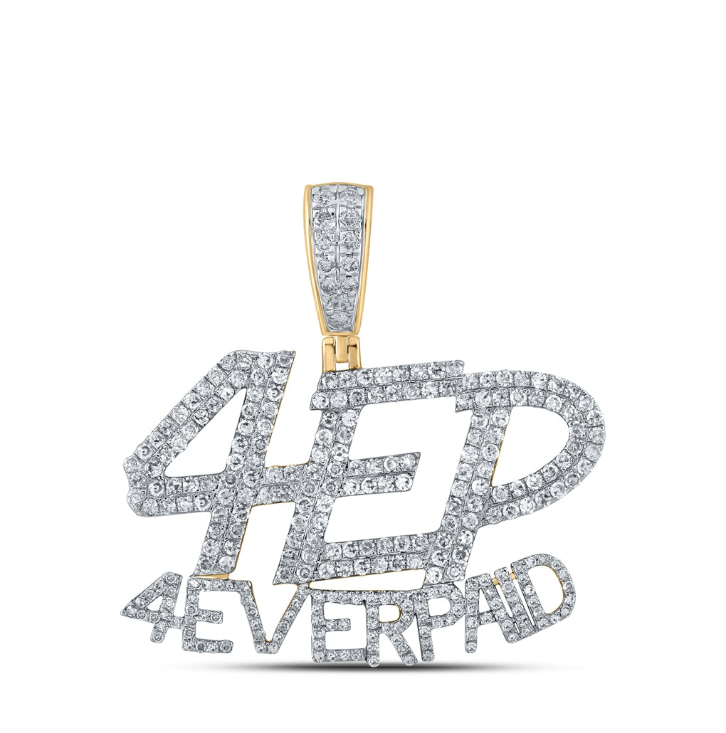10K Yellow Gold Mens Round Diamond 4 Ever Paid Phrase Charm Pendant 1-3/4 Cttw, Length: 1.4 In, Width: 1.3 In