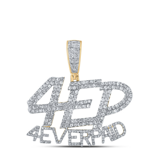 10K Yellow Gold Mens Round Diamond 4 Ever Paid Phrase Charm Pendant 1-3/4 Cttw, Length: 1.4 In, Width: 1.3 In