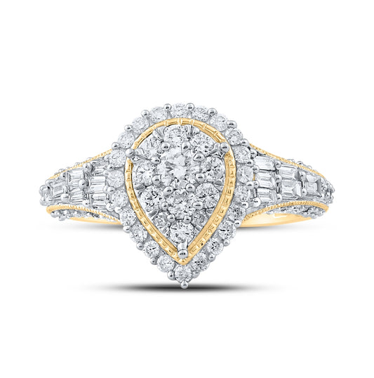 10K Yellow Gold Womens Round Diamond Teardrop Ring 1-1/4 Cttw, Womens Size: 5-10