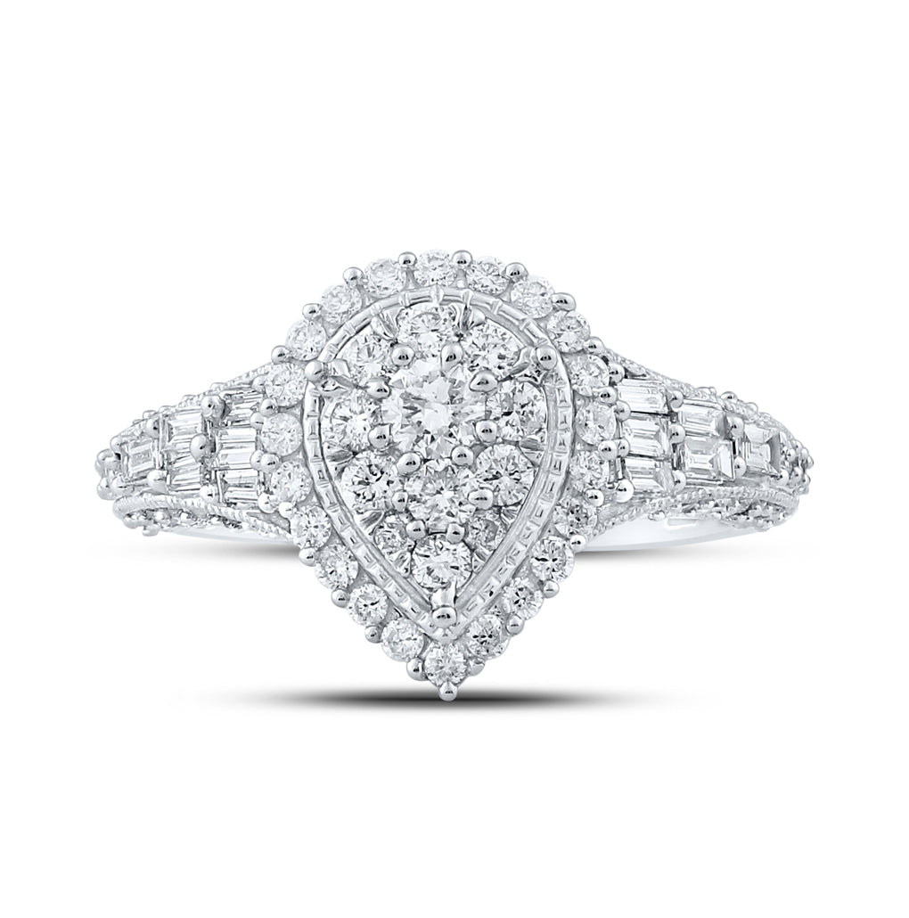 10K White Gold Womens Round Diamond Teardrop Ring 1-1/4 Cttw, Womens Size: 5-10