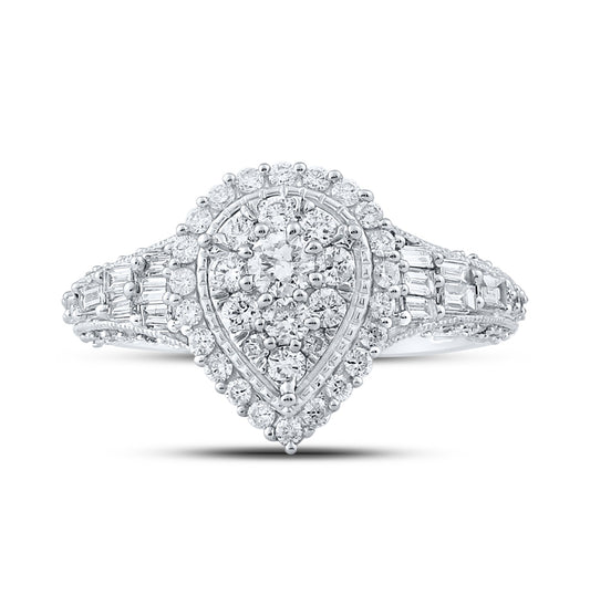 10K White Gold Womens Round Diamond Teardrop Ring 1-1/4 Cttw, Womens Size: 5-10