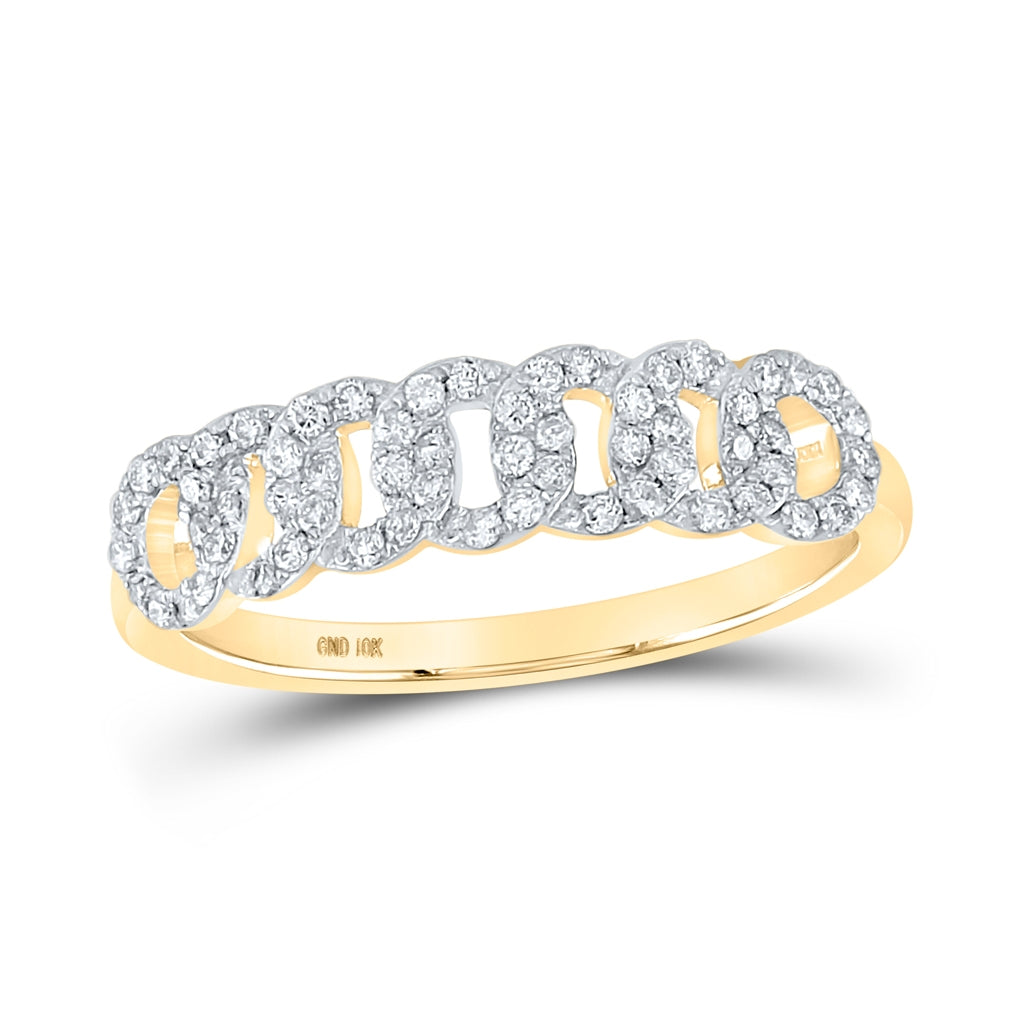 10K Yellow Gold Womens Round Diamond Cuban Link Band Ring 1/3 Cttw, Womens Size: 5-10