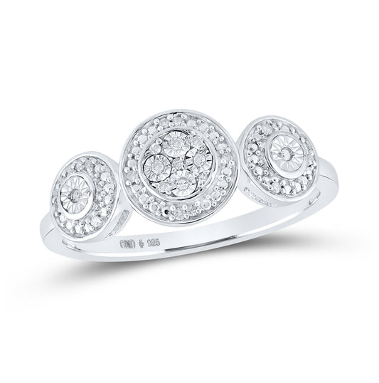 Sterling Silver Womens Round Diamond Triple Cluster Ring 1/20 Cttw, Womens Size: 5-10