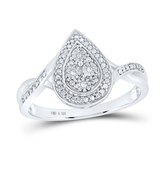 Sterling Silver Womens Round Diamond Teardrop Ring 1/12 Cttw, Womens Size: 5-10