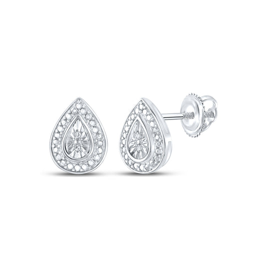 Sterling Silver Womens Round Diamond Teardrop Earrings .01ctw