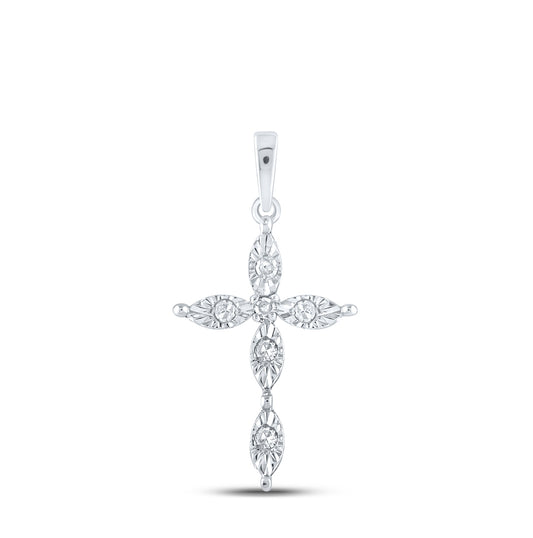 Sterling Silver Womens Round Diamond Cross Pendant 1/20ctw