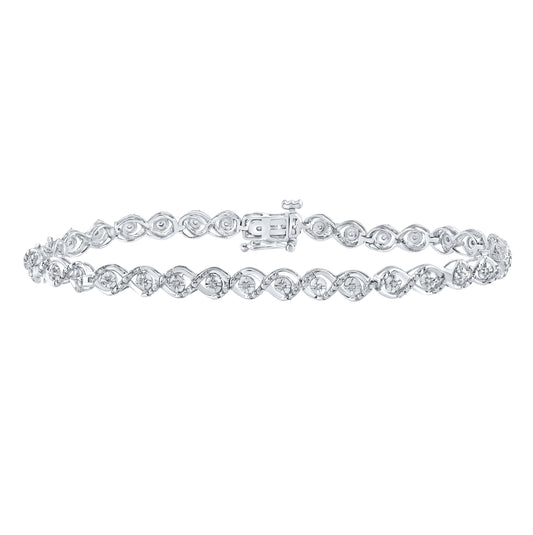 Sterling Silver Womens Round Dia. Bracelet 0.1 ctw