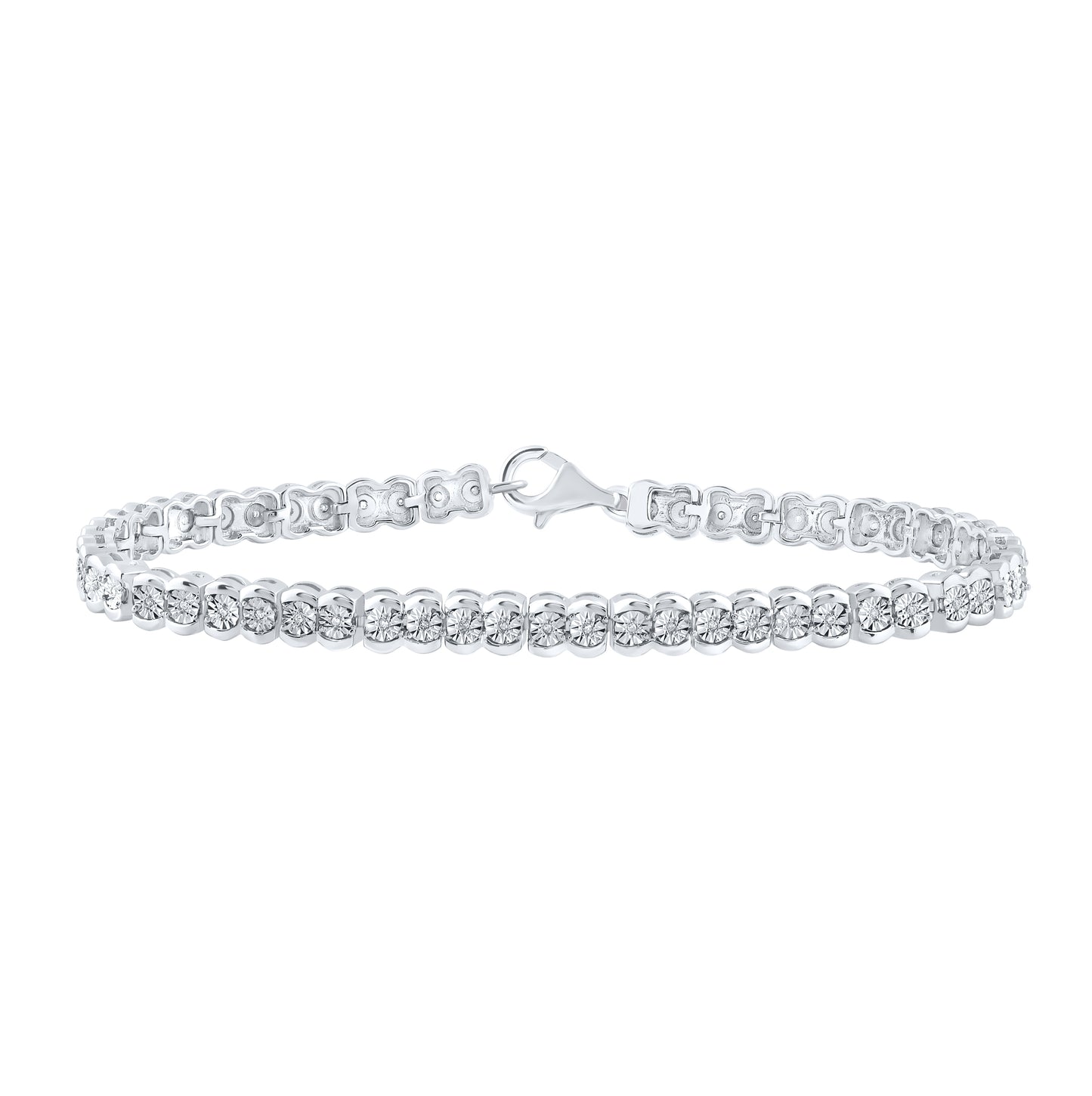 Sterling Silver Womens Round Diamond Fashion Bracelet 1/10 Cttw
