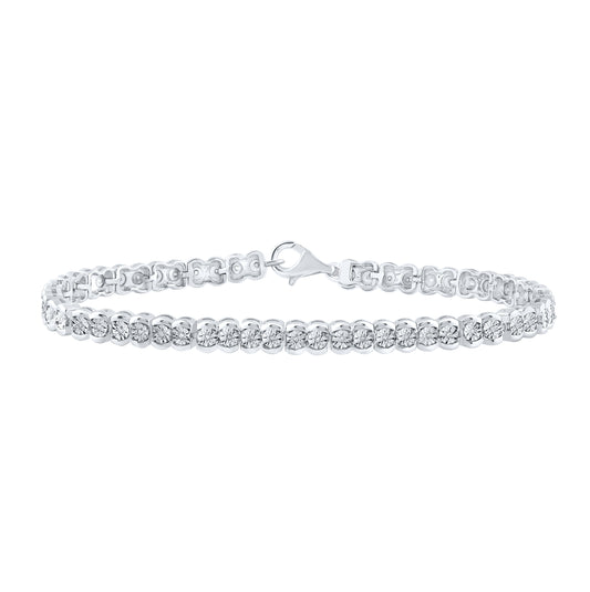 Sterling Silver Womens Round Diamond Fashion Bracelet 1/10 Cttw