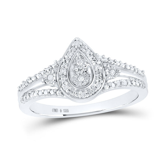 Sterling Silver Womens Round Diamond Teardrop Ring 1/20 Cttw, Womens Size: 5-10