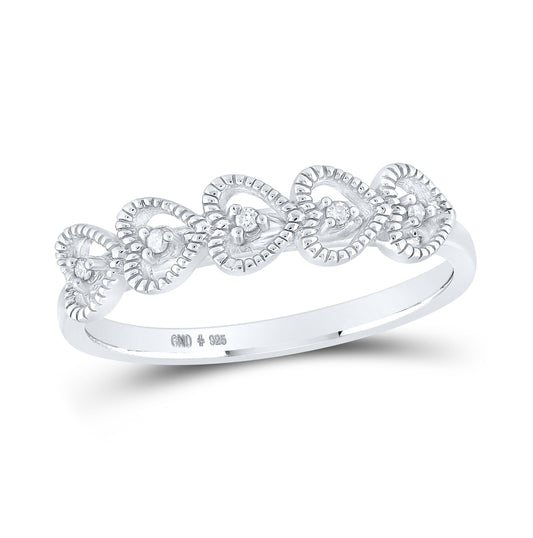 Sterling Silver Womens Round Diamond Heart Band Ring .03 Cttw, Womens Size: 5-10