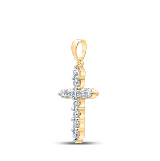 10K Yellow Gold Womens Round Diamond Cross Pendant 1/2 Cttw