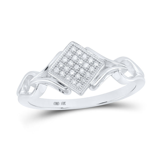 10K White Gold Womens Round Diamond Offset Square Ring 1/12 Cttw, Womens Size: 5-10