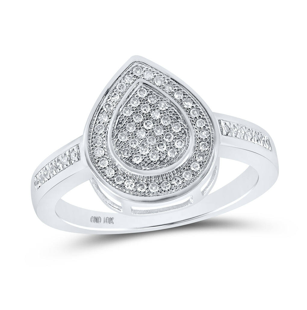 10K White Gold Womens Round Diamond Teardrop Ring 1/5 Cttw, Womens Size: 5-10