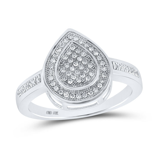 10K White Gold Womens Round Diamond Teardrop Ring 1/5 Cttw, Womens Size: 5-10