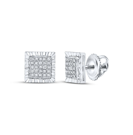 Sterling Silver Womens Round Diamond Square Earrings 1/6ctw
