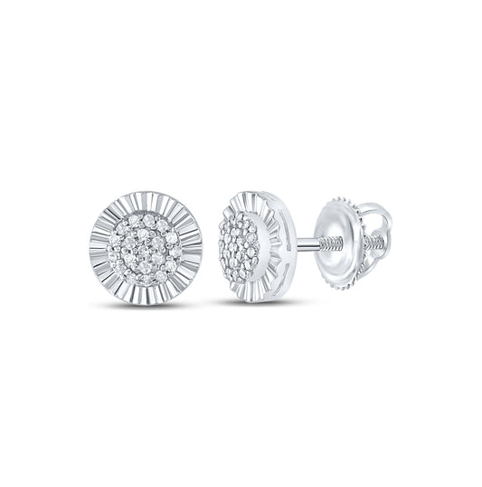 Sterling Silver Womens Round Diamond Cluster Earrings 1/10ctw