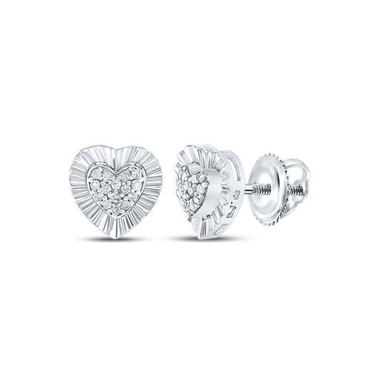 Sterling Silver Women's Round Diamond Heart Earrings 1/10ctw