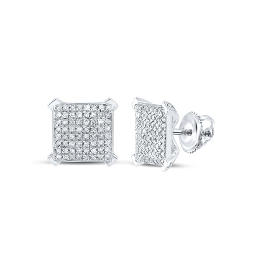 Sterling Silver Womens Round Diamond Square Earrings 1/2 Cttw