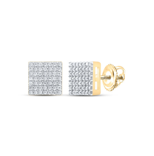 Sterling Silver Or Yellow-tone Sterling Silver Womens Round Diamond Square Earrings