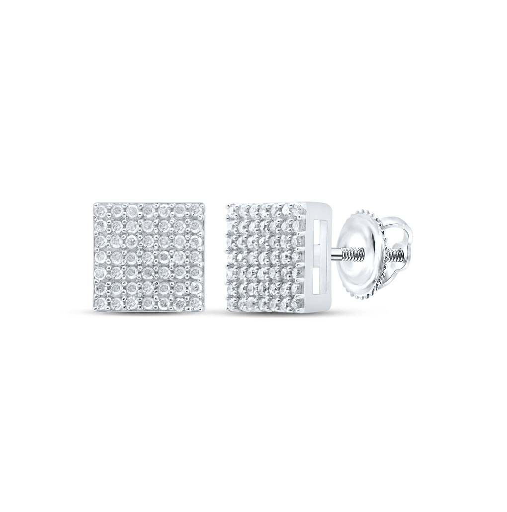 Sterling Silver Or Yellow-tone Sterling Silver Womens Round Diamond Square Earrings